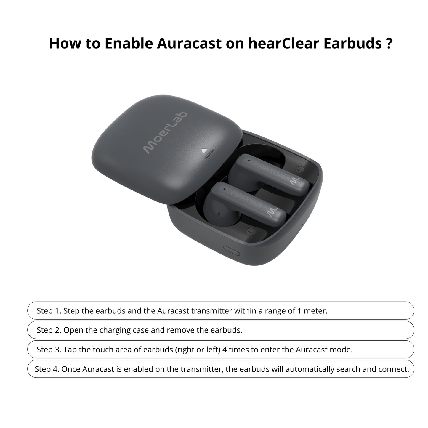 MoerLab® Auracast™ Solution Bundle : 1 TV hearMore™ Transmitter & 2 hearClear™ Earbuds