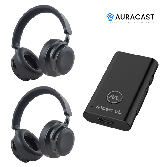 MoerLab Auracast Solution Bundle Kit: 1 MoerDuo & 2 EchoBeatz Headphones Bundle