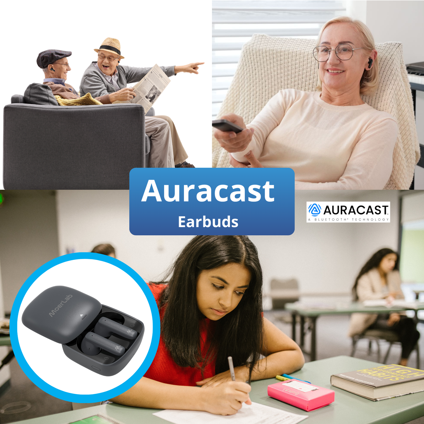 MoerLab Auracast Solution Bundle Kit: 1 MoerDuo & 2 hearClear Earbuds Bundle